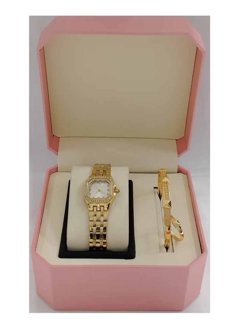 Generic Soft and elegant women's sets, zircon, steel watch 