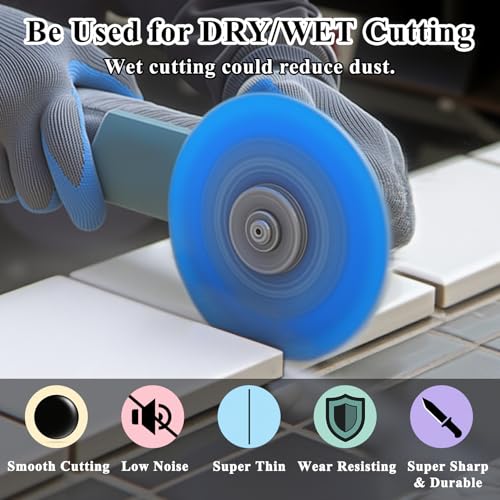 Lamoutor 6Pcs 4 Inch Glass Cutting Disc for Angle Grinder, Diamond Saw Blade, Tile Cutter Blade for Cutting Marble Glass Tile Jade Crystal（Green/Blue/Yellow/Black/Red/Orange） - Image 3