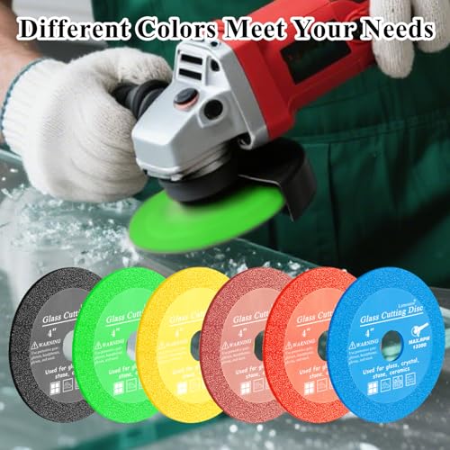 Lamoutor 6Pcs 4 Inch Glass Cutting Disc for Angle Grinder, Diamond Saw Blade, Tile Cutter Blade for Cutting Marble Glass Tile Jade Crystal（Green/Blue/Yellow/Black/Red/Orange） - Image 4