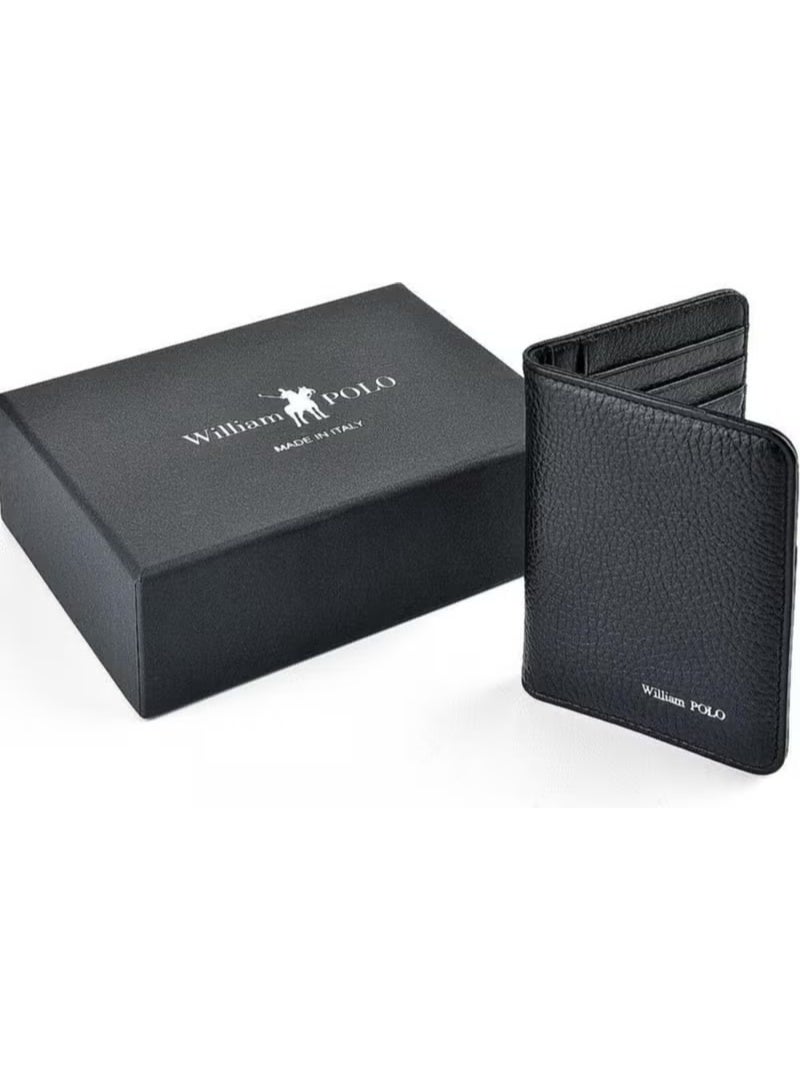 William Polo Italian Made Genuine Leather Short Men's Wallet Card Holder Premium Classic Small Size Black Men's Wallet - Image 1