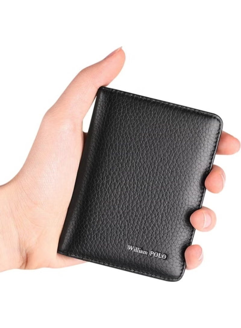 William Polo Italian Made Genuine Leather Short Men's Wallet Card Holder Premium Classic Small Size Black Men's Wallet - Image 2