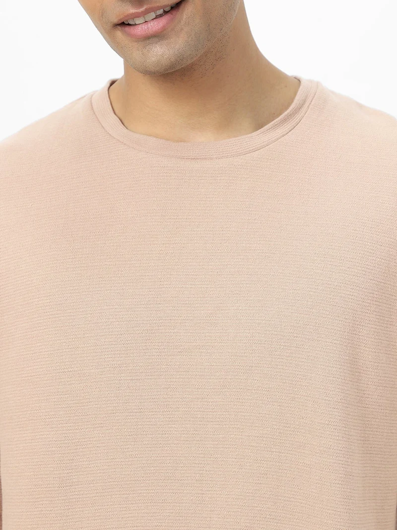 Urbano Fashion  Urbano Fashion Men's Ginger Root Textured Round Neck Oversized Half Sleeve Cotton T-Shirt  | Best Price UAE