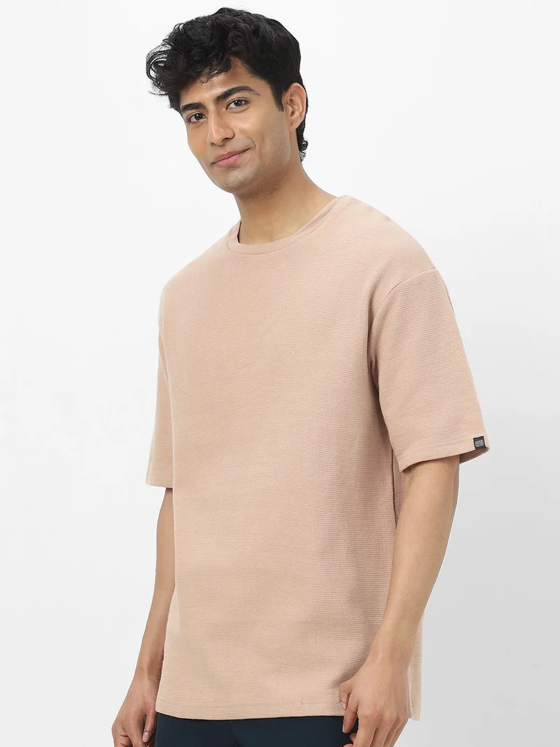 Urbano Fashion  Urbano Fashion Men's Ginger Root Textured Round Neck Oversized Half Sleeve Cotton T-Shirt  | Best Price UAE