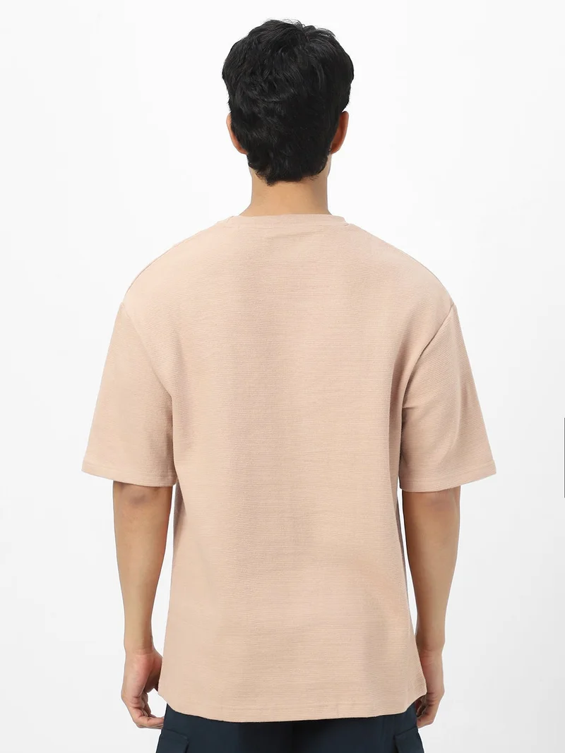 Urbano Fashion  Urbano Fashion Men's Ginger Root Textured Round Neck Oversized Half Sleeve Cotton T-Shirt  | Best Price UAE