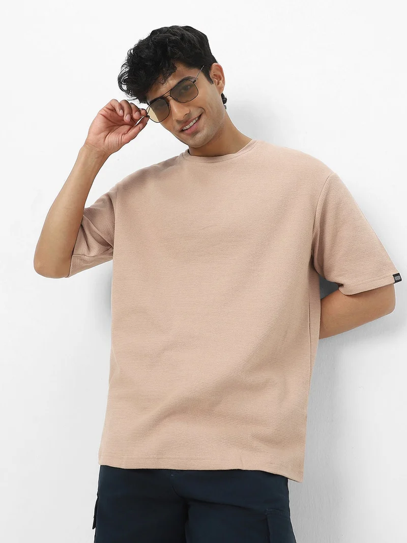 Urbano Fashion  Urbano Fashion Men's Ginger Root Textured Round Neck Oversized Half Sleeve Cotton T-Shirt  | Best Price UAE