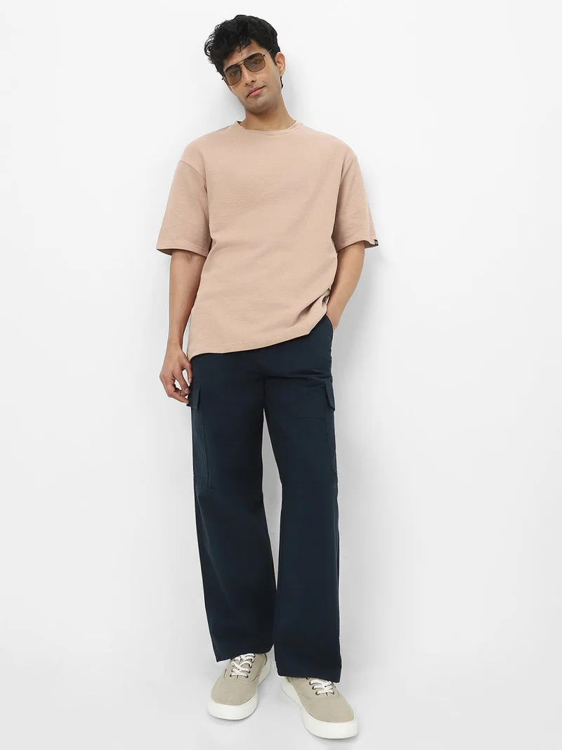 Urbano Fashion  Urbano Fashion Men's Ginger Root Textured Round Neck Oversized Half Sleeve Cotton T-Shirt  | Best Price UAE