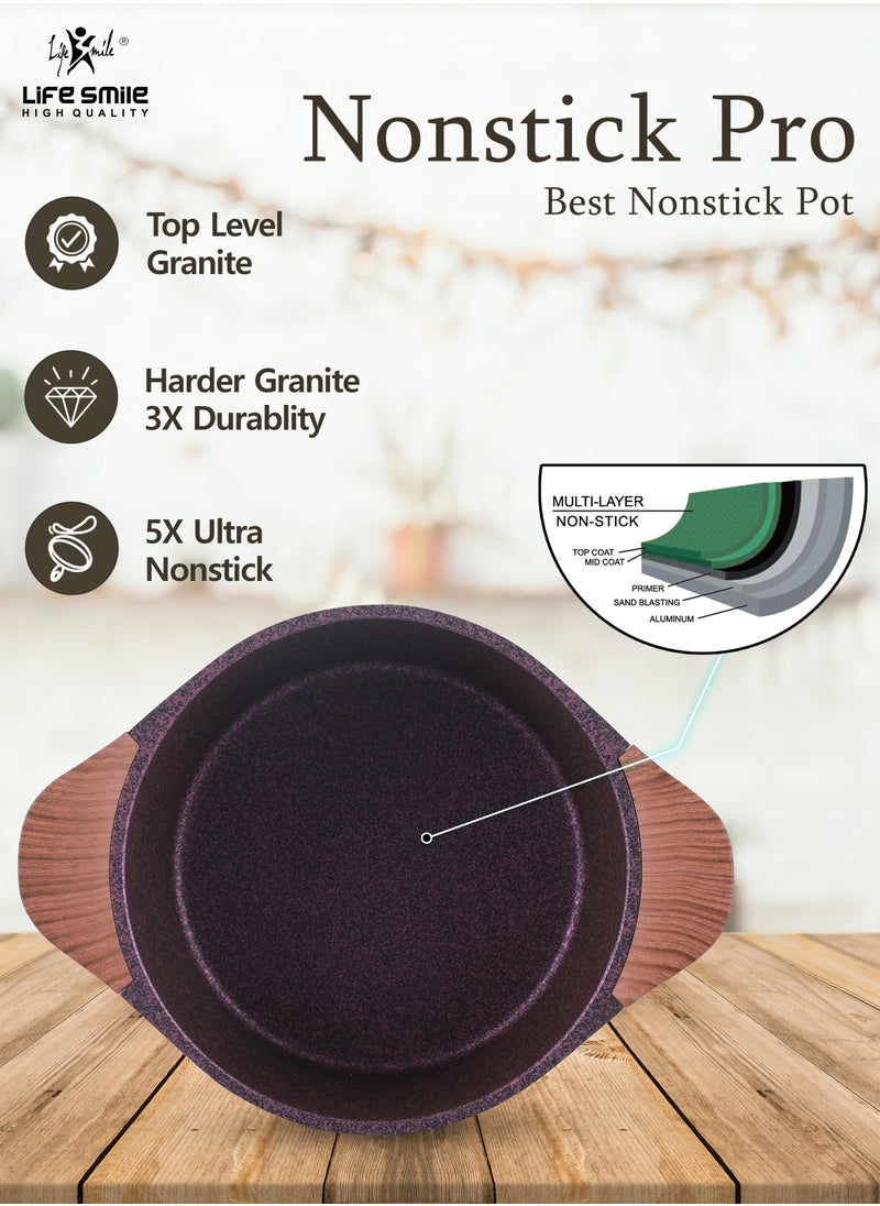 Life Smile 32cm Induction Casserole Dish Granite Coated Aluminum Soup Pot Cooking Stock Pot With T- Glass Lid - PFOA Free Oven Safe - Multi Layer Non-Stick Coating - Easy Cleaning  - Image 3