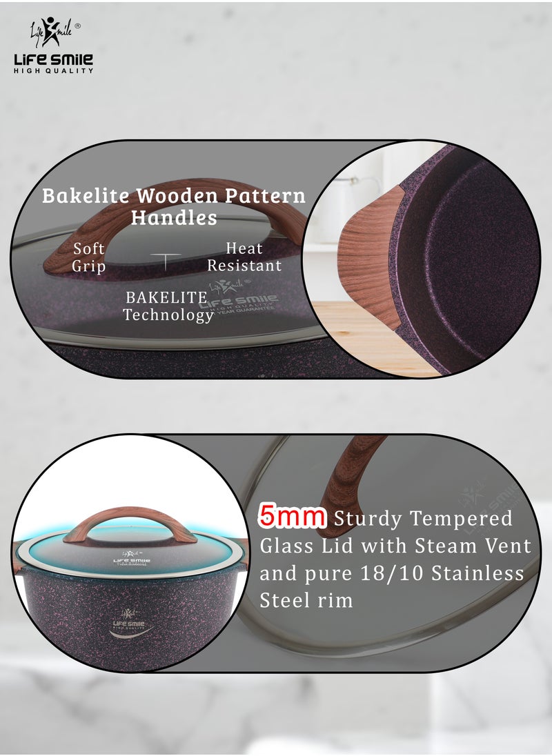 Life Smile 32cm Induction Casserole Dish Granite Coated Aluminum Soup Pot Cooking Stock Pot With T- Glass Lid - PFOA Free Oven Safe - Multi Layer Non-Stick Coating - Easy Cleaning  - Image 5