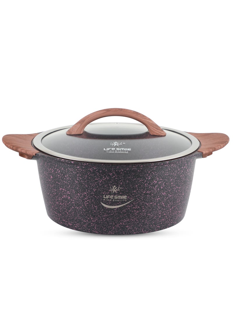 Life Smile 32cm Induction Casserole Dish Granite Coated Aluminum Soup Pot Cooking Stock Pot With T- Glass Lid - PFOA Free Oven Safe - Multi Layer Non-Stick Coating - Easy Cleaning  - Image 1