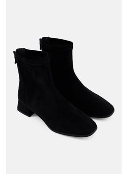 Women Ention Suede Zipper Up Ankle Boots, Black