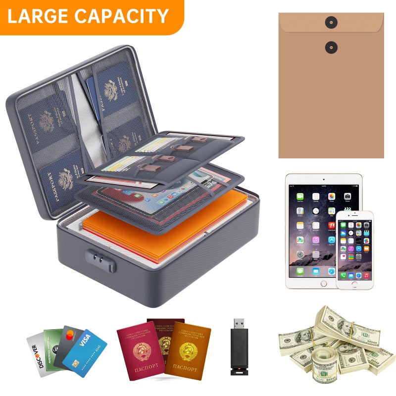 DocSafe 5200Â°F Document Organizer with Lock,Upgraded Heat Insulated Fireproofï¼†Waterproof Box 8 Layers File Organizer,Portable Home Travel Safe Storage for Important Documents, Files,Gray (Soft) - Image 5