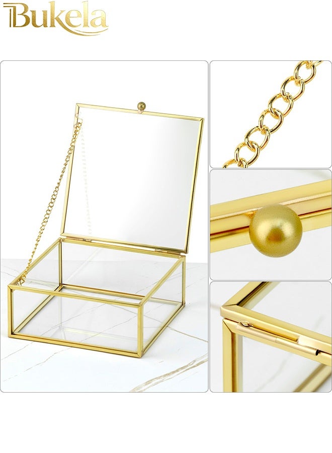 Bukela Golden Vintage Decorative Box, Jewellery Storage Organiser, Transparent Rectangular Box, 15x 15x 5 cm, for Jewellery Organiser - Image 4