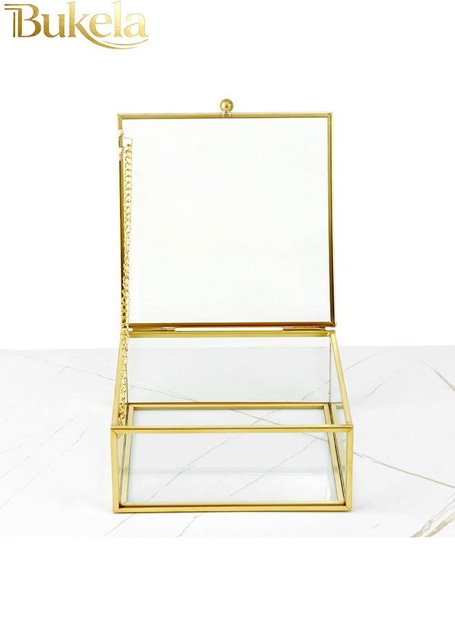 Bukela Golden Vintage Decorative Box, Jewellery Storage Organiser, Transparent Rectangular Box, 15x 15x 5 cm, for Jewellery Organiser - Image 3