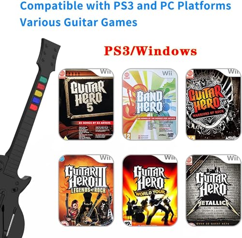 DOYO Wireless Controller for PC and PS3 - Guitar Hero 3/4/5 and Rock Band 1/2 Games - Guitar with Strap (5 Keys/Black) - Image 2