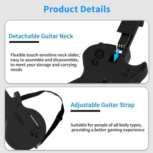 DOYO Wireless Controller for PC and PS3 - Guitar Hero 3/4/5 and Rock Band 1/2 Games - Guitar with Strap (5 Keys/Black) - Image 4