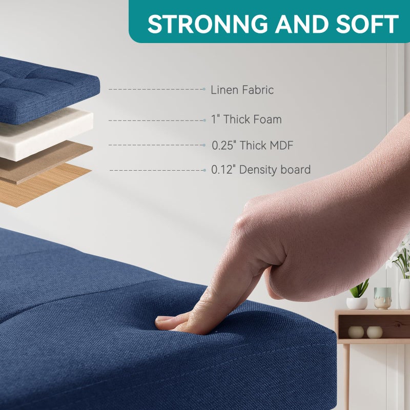 BRIAN & DANY Ottoman with Storage, Small Storage Ottoman for Dorm, Linen Folding Ottoman Foot Stool with Legs for Living Room and Bedroom, 15"x15"x15" - Blue - Image 4