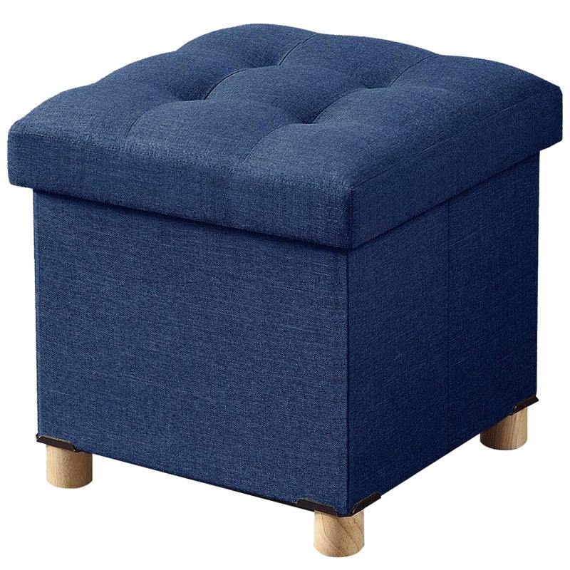 BRIAN & DANY Ottoman with Storage, Small Storage Ottoman for Dorm, Linen Folding Ottoman Foot Stool with Legs for Living Room and Bedroom, 15"x15"x15" - Blue - Image 1
