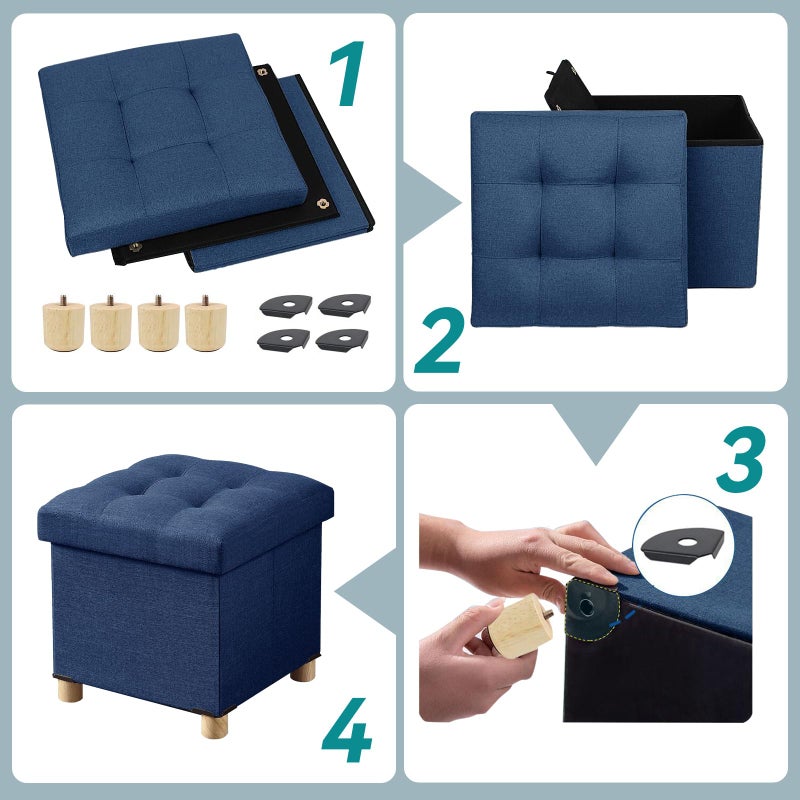 BRIAN & DANY Ottoman with Storage, Small Storage Ottoman for Dorm, Linen Folding Ottoman Foot Stool with Legs for Living Room and Bedroom, 15"x15"x15" - Blue - Image 3