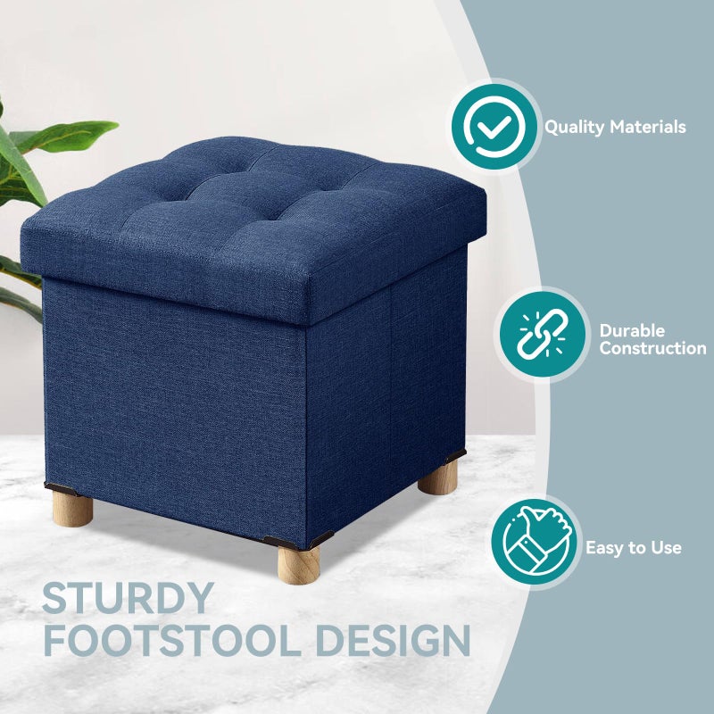 BRIAN & DANY Ottoman with Storage, Small Storage Ottoman for Dorm, Linen Folding Ottoman Foot Stool with Legs for Living Room and Bedroom, 15"x15"x15" - Blue - Image 5