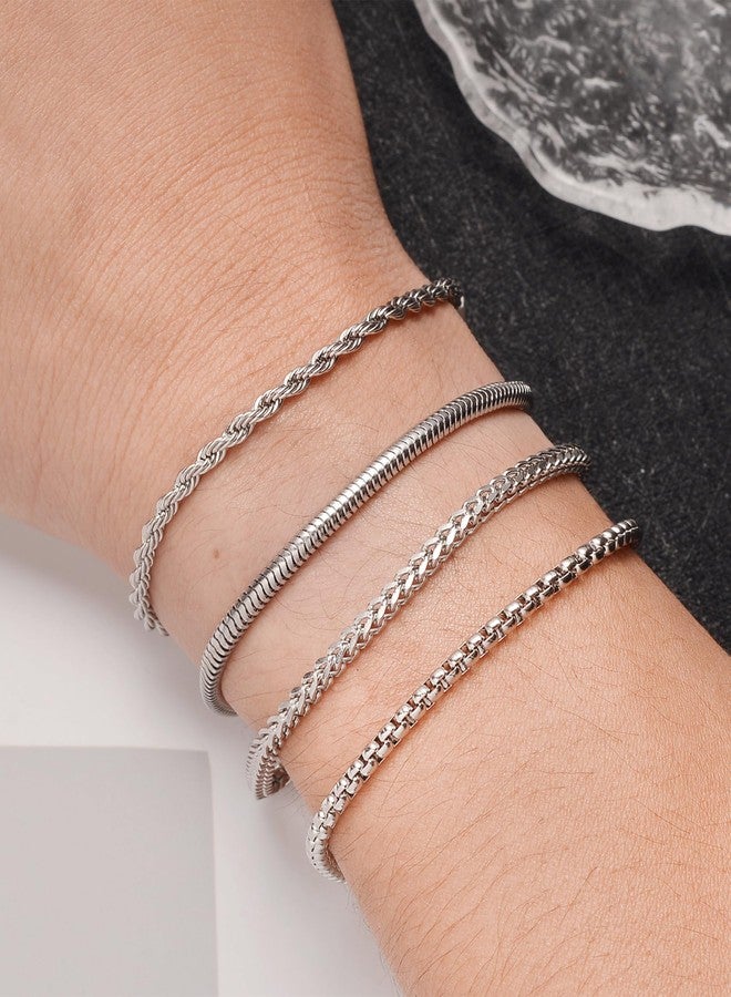 Tornito 8Pcs Chain Bracelet Stainless Steel Curb Width Rope Figaro Cuban Link Chain Bracelets Set for Men Women 9.0 Inches - Image 3