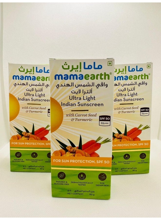 Mamaearth واقي شمس هندي فائق الخفة 3 عبوات 80 جرام - Image 1