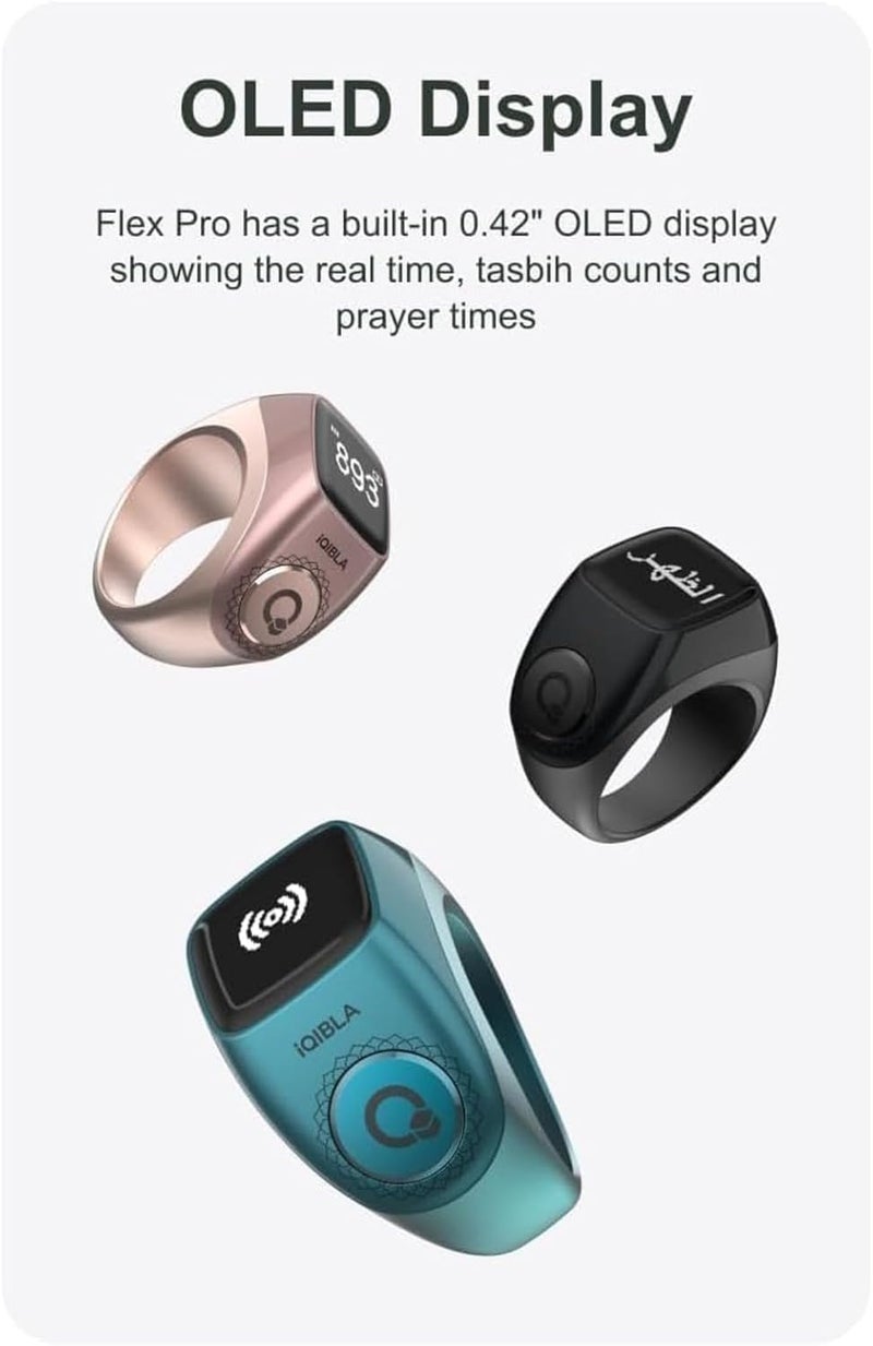 خاتم Zikr Flex Pro (مقاوم للماء) ، خاتم مكافحة Tasbih المعدني ، إشعار تذكير الصلاة المسلمة 5 مرات مع 3 أحجام متوافقة 3 في 1 (18,20,22mm) - Image 5