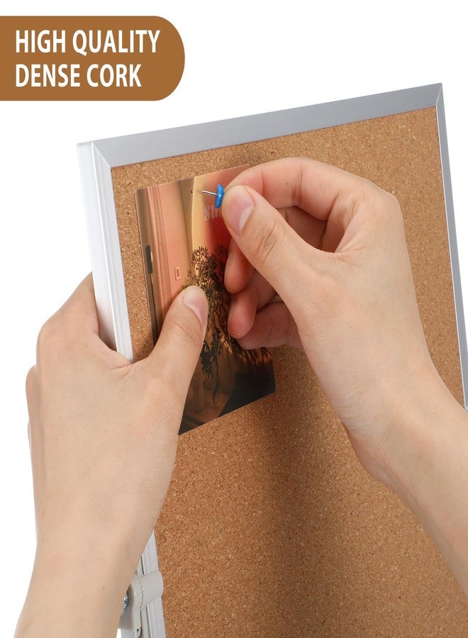 wutfuooo 2 Pack Cork Board Bulletin Board, Double Sided Pin Board with Silver Aluminum Border, Desktop Small Cork Board with Stand Suitable for Home, Office, Desk Message Board or Picture Board 9.8"×9.8" - Image 3