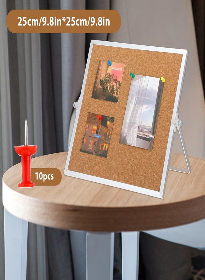 wutfuooo 2 Pack Cork Board Bulletin Board, Double Sided Pin Board with Silver Aluminum Border, Desktop Small Cork Board with Stand Suitable for Home, Office, Desk Message Board or Picture Board 9.8"×9.8" - Image 2