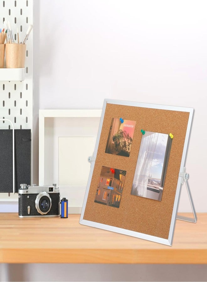 wutfuooo 2 Pack Cork Board Bulletin Board, Double Sided Pin Board with Silver Aluminum Border, Desktop Small Cork Board with Stand Suitable for Home, Office, Desk Message Board or Picture Board 9.8"×9.8" - Image 5