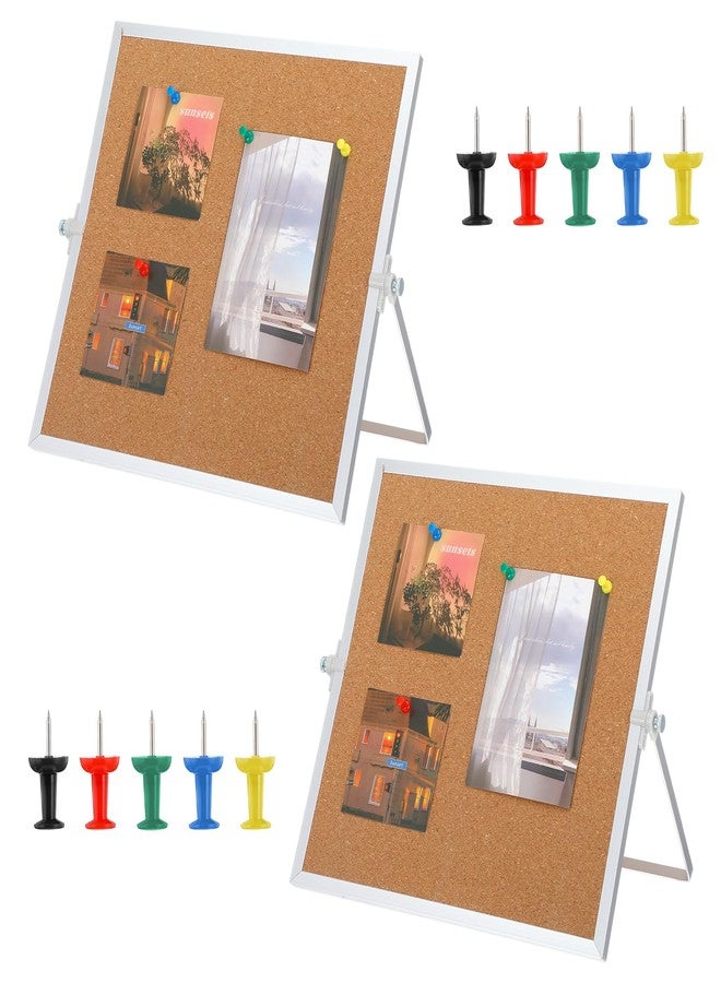 wutfuooo 2 Pack Cork Board Bulletin Board, Double Sided Pin Board with Silver Aluminum Border, Desktop Small Cork Board with Stand Suitable for Home, Office, Desk Message Board or Picture Board 9.8"×9.8" - Image 1