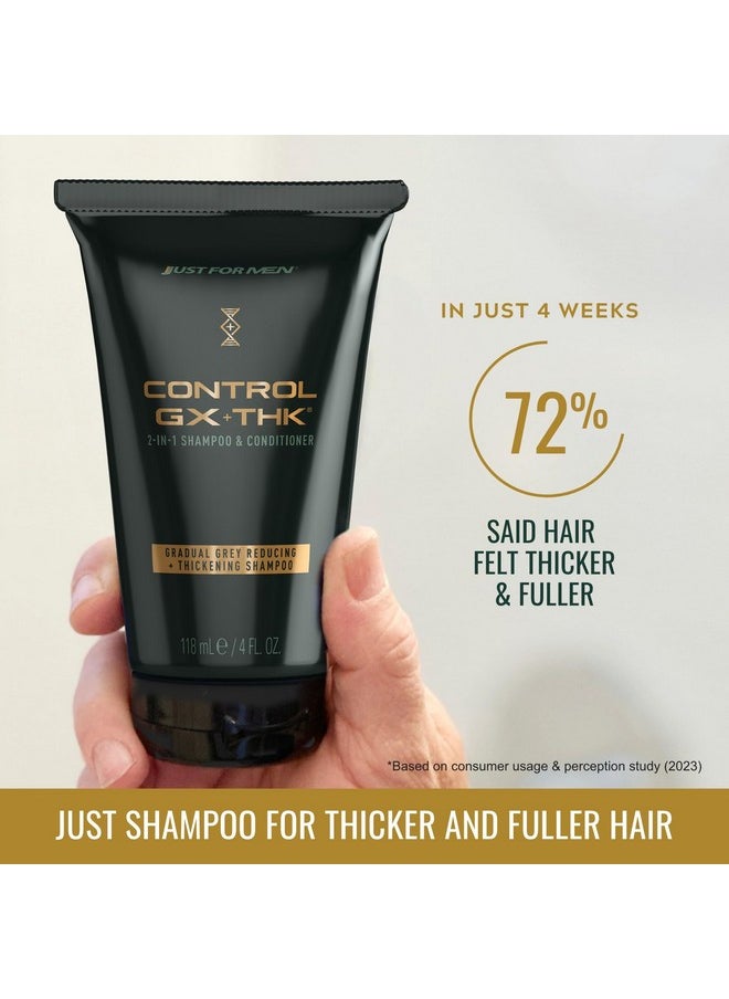 جست فور من شامبو وبلسم Just for Men Control GX + THK لتكثيف الشعر مع تقليل الشيب، شامبو للشعر الخفيف مع ألفا كيراتين، يزيد من كثافة الشعر بنسبة تصل إلى 20%، يناسب جميع أنواع الشعر، 4 أونصة  - Image 2