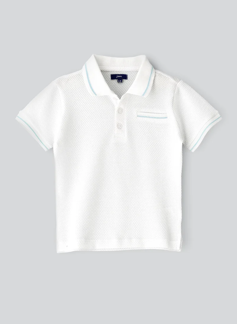 JAM Boys' White Textured Cotton Polo Shirt