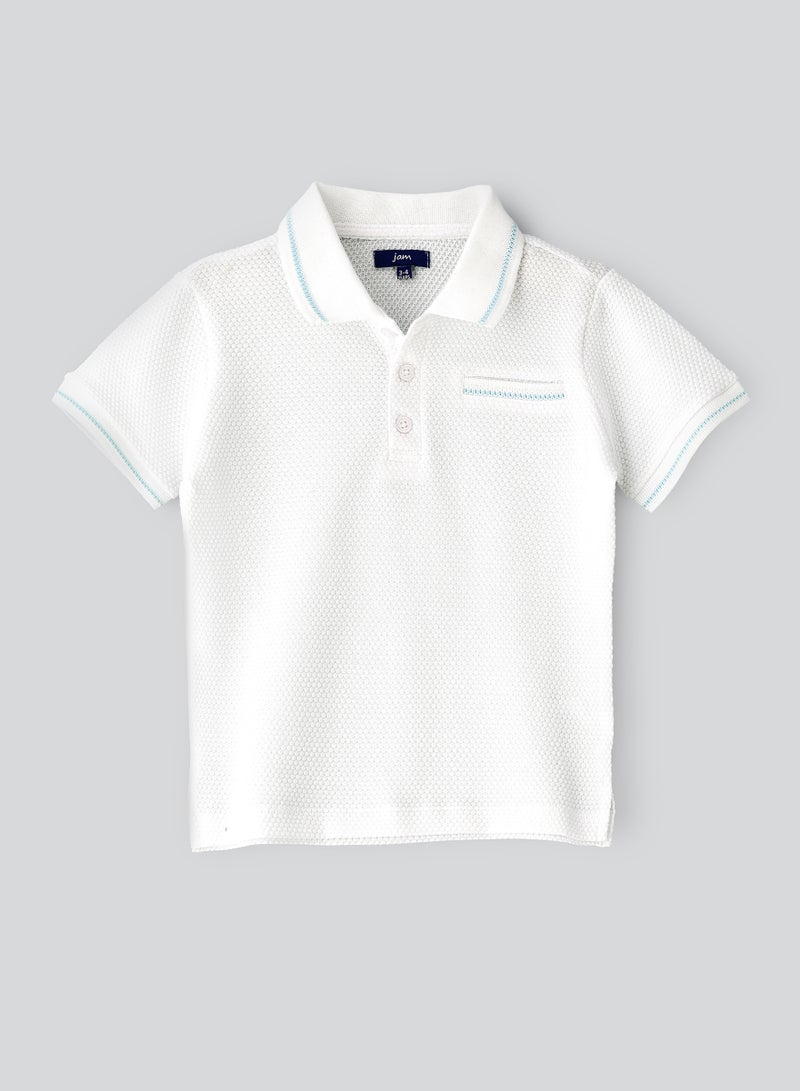 JAM Boys' White Textured Cotton Polo Shirt - Image 1