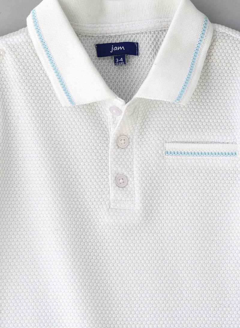 JAM Boys' White Textured Cotton Polo Shirt - Image 3