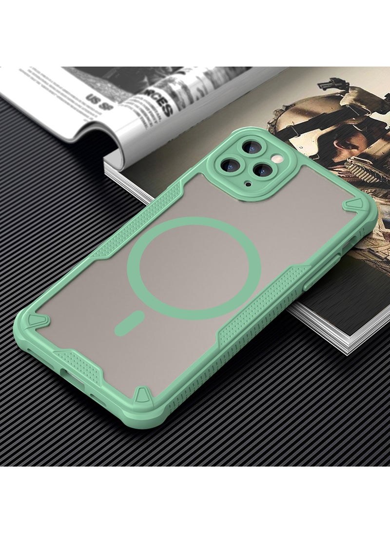 Cover For iPhone 11 Pro Armor Glaze MagSafe Magnetic Phone Case Raised edges around the screen and camera lens help prevent scratches - Green - Image 2
