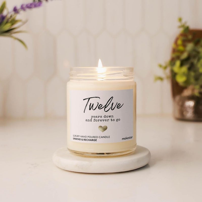 Makester 12th Wedding Anniversary Candle Gift - Luxury Soy Wax Candle - Vanilla, Jasmine, Sugared Almond - Makester - Image 3