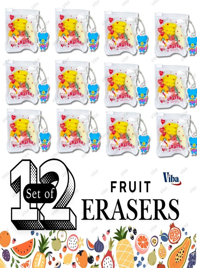 VIBA® Fruit Eraser Set for Kids (Pack of 12) | Cute Fruit Shaped Mini Erasers | Colorful Stationery for School, Return Gifts, Party Favors | Small Cartoon Erasers (Size 3cm) - Image 3