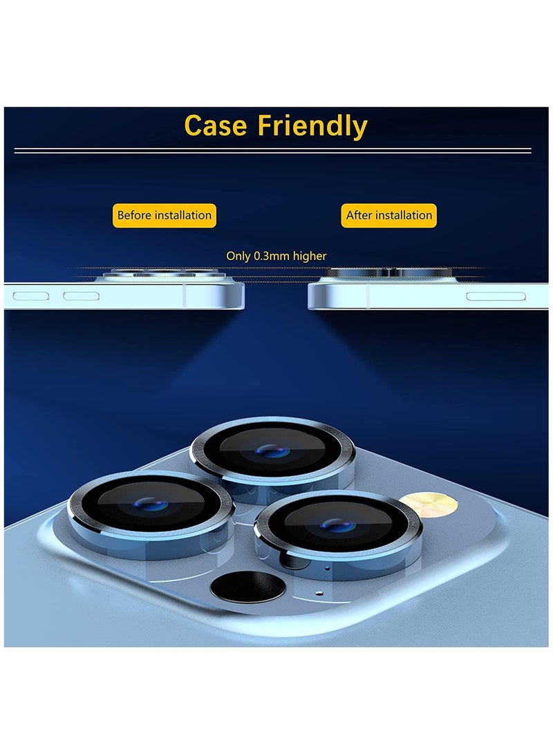 general Camera Lens Protector for iPhone 13 Pro 6.1-Inch and iPhone 13 Pro Max 6.7-Inch, 9H Tempered Glass Metal Individual Ring Cover, HD Clear, 3-Pack - Blue  - Image 4