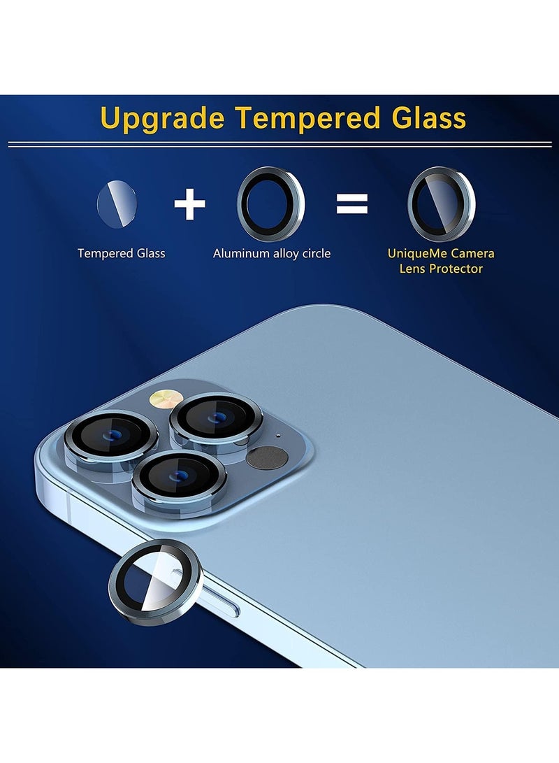 general Camera Lens Protector for iPhone 13 Pro 6.1-Inch and iPhone 13 Pro Max 6.7-Inch, 9H Tempered Glass Metal Individual Ring Cover, HD Clear, 3-Pack - Blue  - Image 2