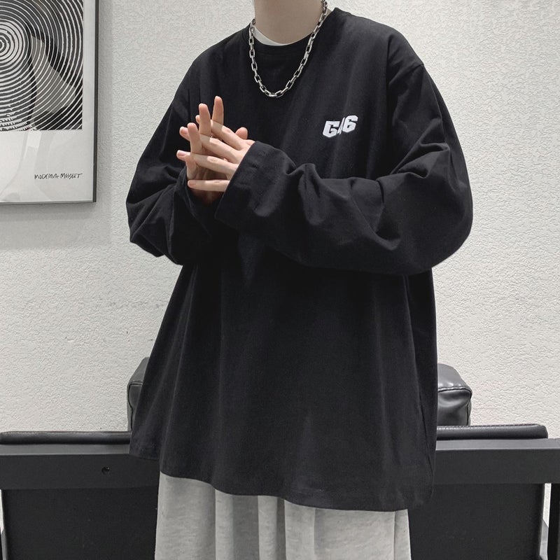 White Trendy Brand T-Shirt Men'S Shoulder Oversize Sweater High Street Vibe Base Shirt Long Sleeve T-Shirt - Image 1