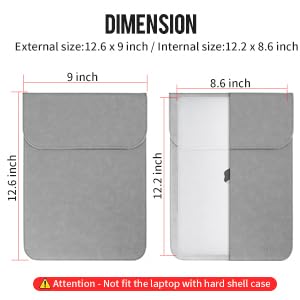 Allinside 11-12" Laptop Sleeve Compatible with MacBook Air 11 / MacBook 12, PU Leather Laptop Case, Gray - Image 5