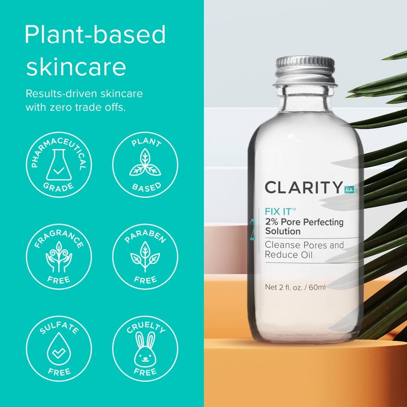 ClarityRx Fix It 2% Pore Perfecting Solution with Salicylic Acid for Acne-Prone & Oily Skin, Natural and Plant Based (2 fl oz) - Image 5