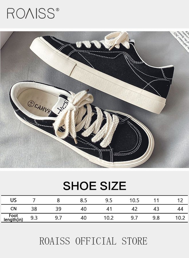 roaiss Classic Canvas Shoes for Men Soft Sole Comfort Breathable Outdoor Training Skateboard Shoes Mens Low Top Lace up Front Anti Slip Sneakers Youth Casual Wear Resistant Flat Sports Shoes - Image 3