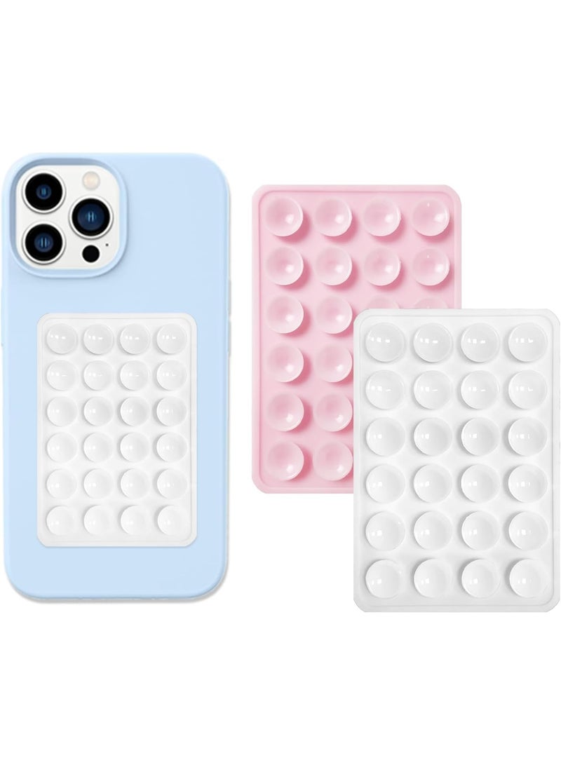 2 Pack Silicone Suction Phone Case Mount, Silicon Adhesive Phone Stand Sticky for Cell Phone, Hands-Free Phone Accessories Holder for Selfies and Videos, Light Pink and White - Image 1