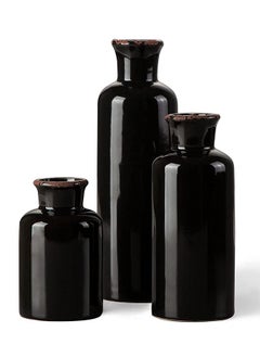 HALAMODO 3 Piece Set Modern Retro Ceramic Vase Crack Glaze Black Ceramic Vase Set Decoration For Living Room  - Image 1