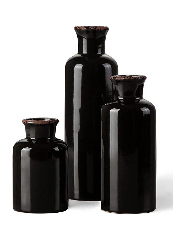 HALAMODO 3 Piece Set Modern Retro Ceramic Vase Crack Glaze Black Ceramic Vase Set Decoration For Living Room  - Image 1
