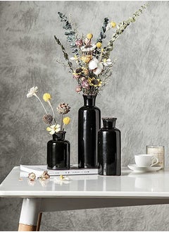 HALAMODO 3 Piece Set Modern Retro Ceramic Vase Crack Glaze Black Ceramic Vase Set Decoration For Living Room  - Image 4