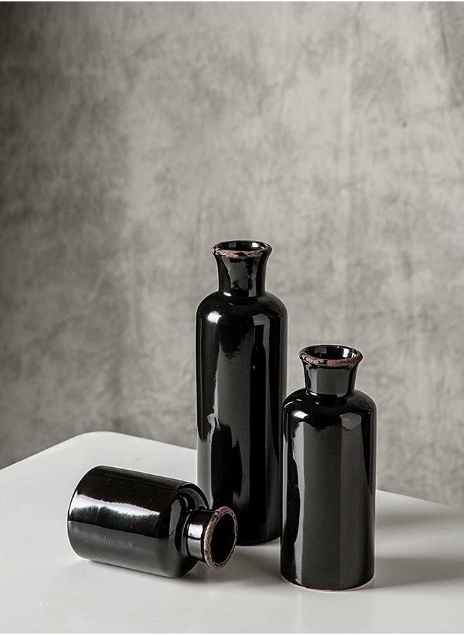 HALAMODO 3 Piece Set Modern Retro Ceramic Vase Crack Glaze Black Ceramic Vase Set Decoration For Living Room  - Image 2