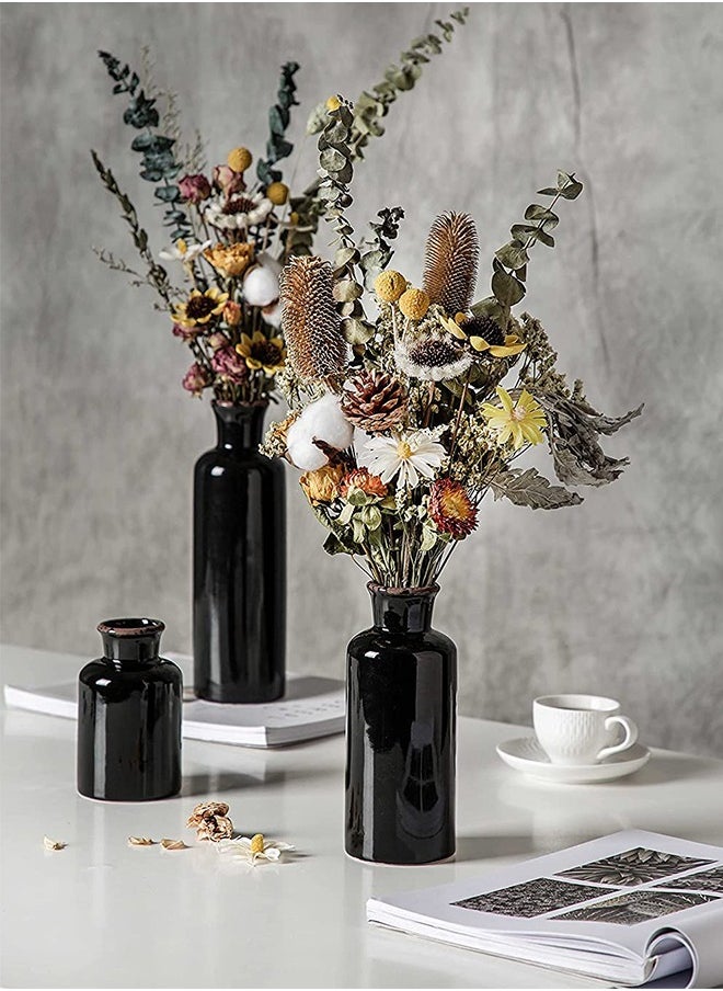 HALAMODO 3 Piece Set Modern Retro Ceramic Vase Crack Glaze Black Ceramic Vase Set Decoration For Living Room  - Image 3