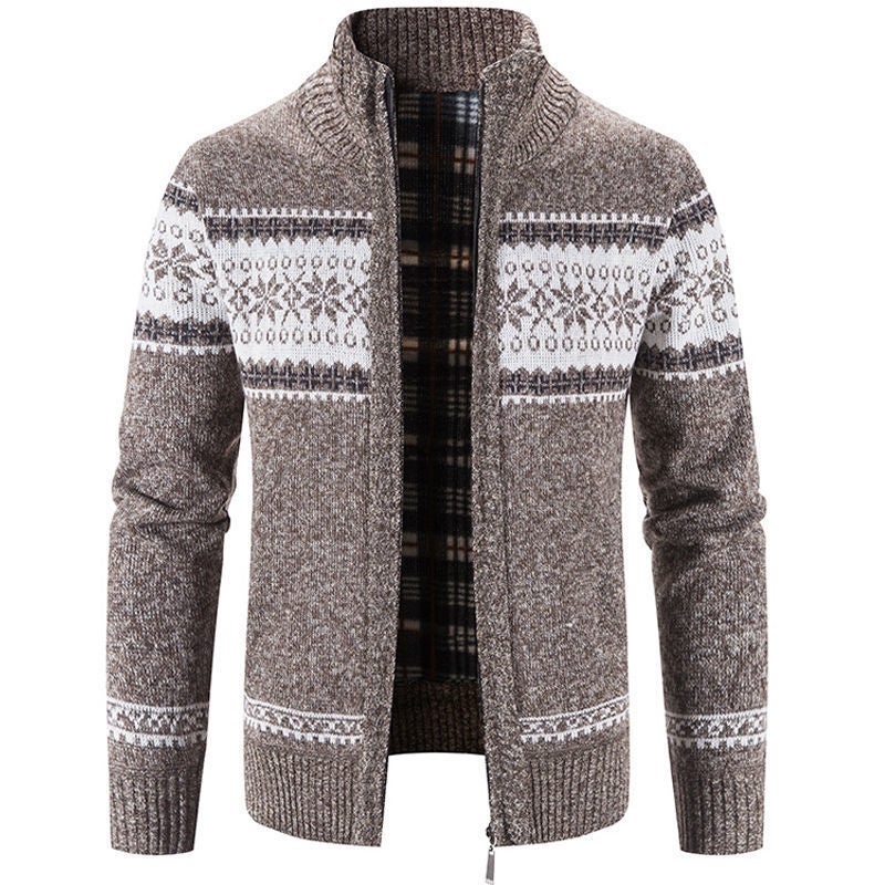 Sweater Top Autumn and Winter Solid Color Cardigan Casual All-match Slim-fit Collar Mens Zipper Collar Handsome Jacket 8868 coffee